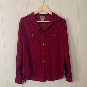 Wrangler Pearl Snap Burgundy Paisley Print Button Down Size XXL